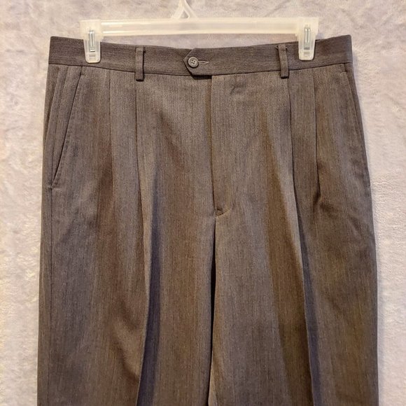 Timepieces Trousers Mens Size 36x33 100% Wool Classic Pleated dark grey brushed - Picture 7 of 12